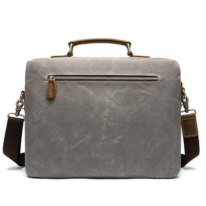 Men's Retro Handbag Leather Canvas Business 14 Inch Computer Bag Crossbody Bag
