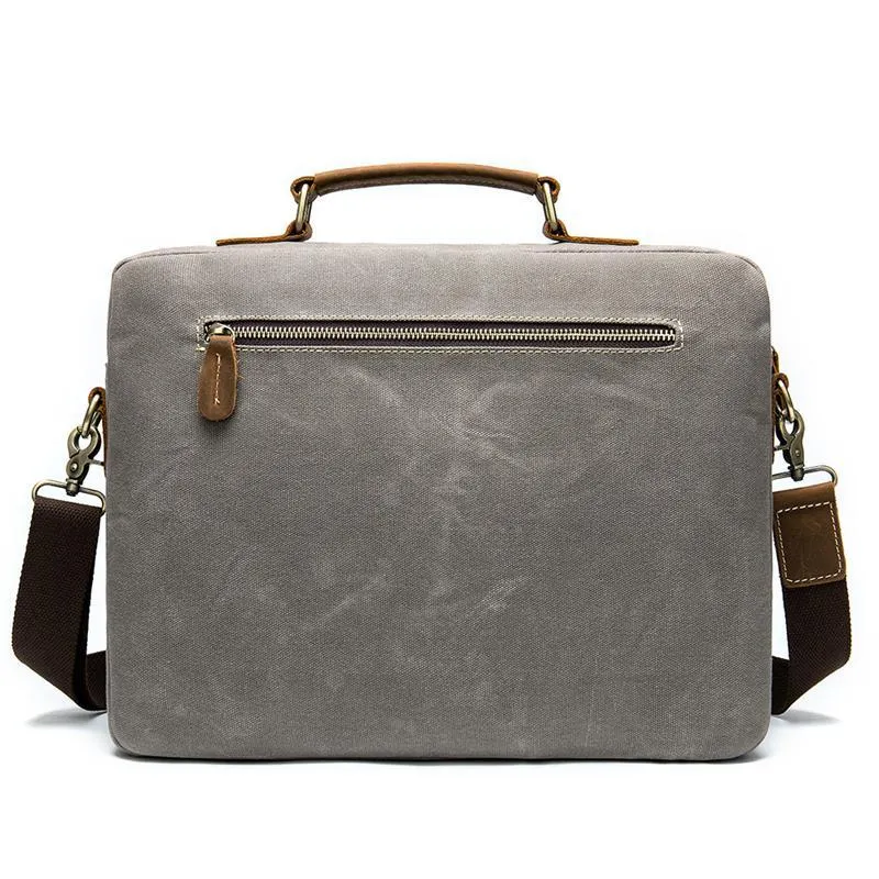 Men's Retro Handbag Leather Canvas Business 14 Inch Computer Bag Crossbody Bag