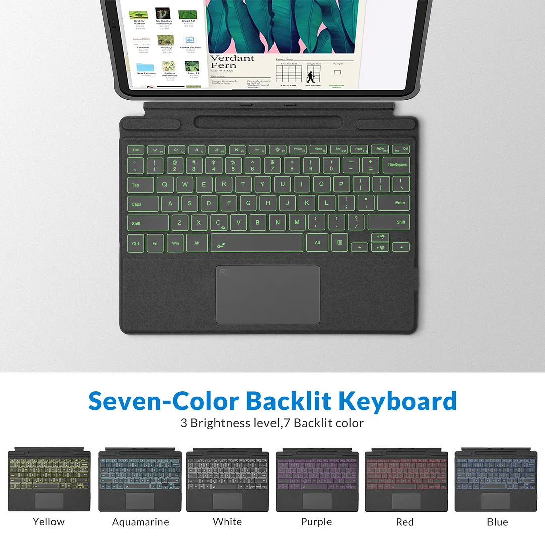 Rii SF108 Surface Pro Type Cover, Bluetooth Wireless Keyboard  Compatible Microsoft Surface Pro 8/9/x Only