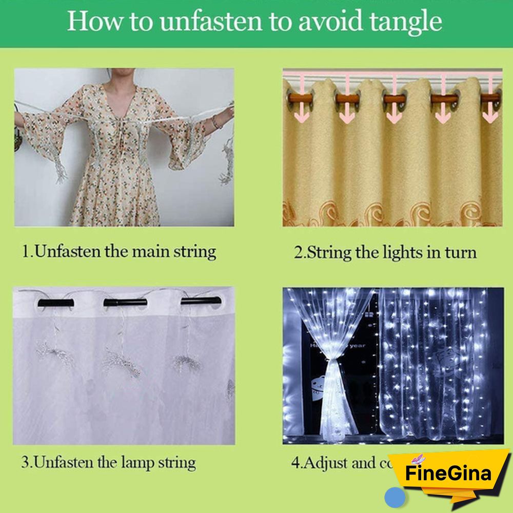 300LED Curtain String Lights 8 Modes with Remote Control Waterproof Fairy Lights Wedding Party Room Christmas Decoration Lights USB Powered