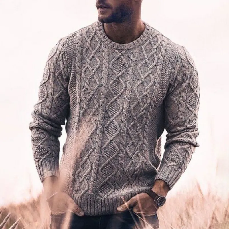 Men's Chunky Knitted Mottled Pattern Pullover Sweater