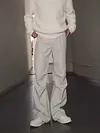 American Retro Gray Paratrooper Pants Men's Spring And Autumn Niche Pleated Slim Pants Straight Loose Paris Buckle Casual Pants