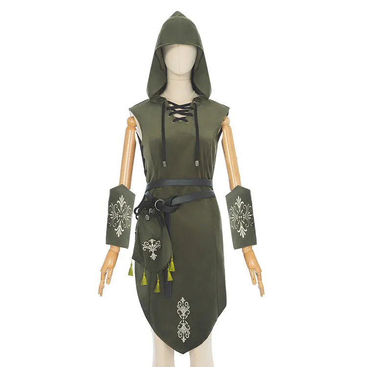 Adult Women Medieval Renaissance Sleeveless Suede Green Dress Cosplay Costumes Carnival Suit