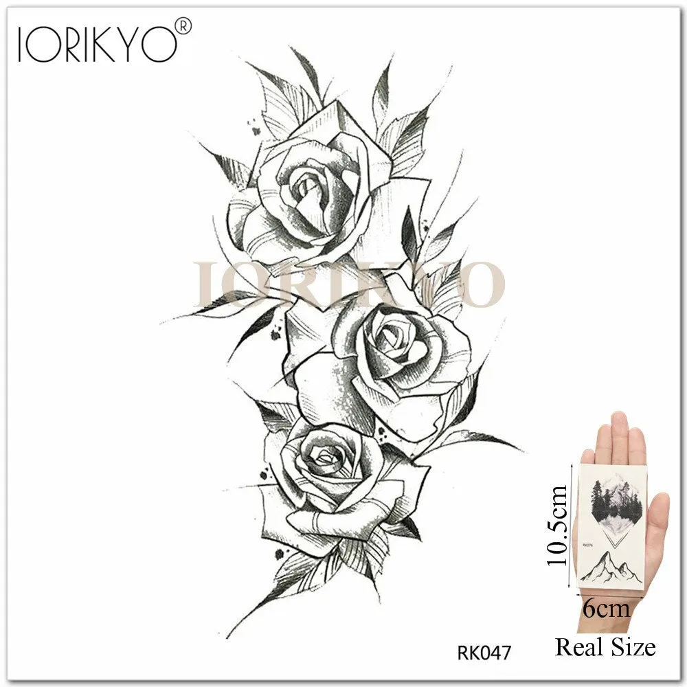 New Black Hummingbird Temporary Tattoo Stickers Women Arm Pencil Sketch Waterproof Tatoos Girls Forearm Birds Fake Tattoo Flower