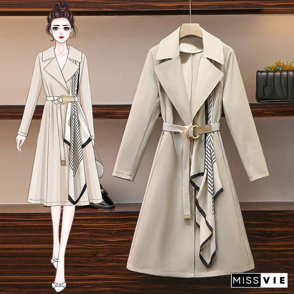 Lapel Collar Adjustable Belted Coat