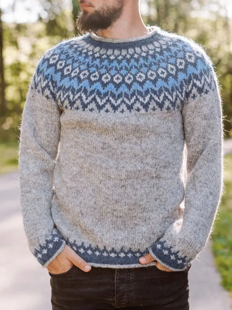 Vintage Askegr&aring; Knit Jacquard Crew Neck Sweater（Unisex）