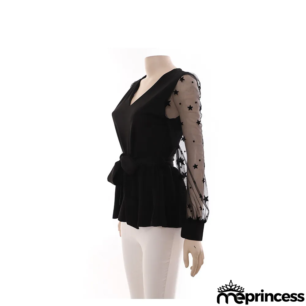 Women Fall V-neck Long Sleeve Lace Elegant Top