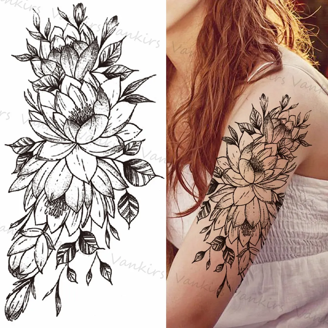 Sdrawing Skeleton Snake Flower Temporary Tattoos For Women Girls Realistic Snake Wolf Tribal Fake Tattoo Sticker Arm Waist Tatoo 3D