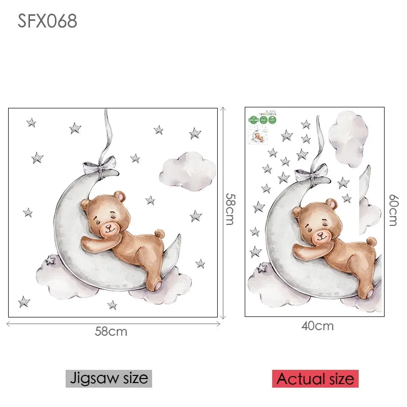 Moon Cloud Big Wall Stickers For Kids Rooms Boys Stars Large Wall Stickers For Children's Room Bear Bedroom Decoration