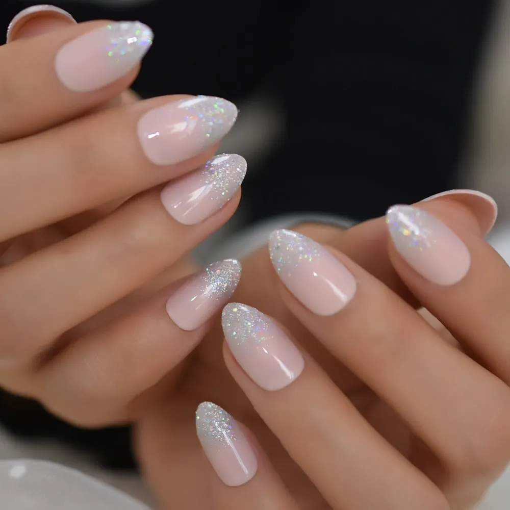 Nail Art Salon Oval Acrylic French Nail Kit Real Medium Length Grace Oval Fake Nails French 24 Tips-Nail Inspo