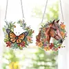 (US Local)2Pcs Special Shaped Wreath Butterfly Horse Diamond Painting Hanging Decor Craft Kit