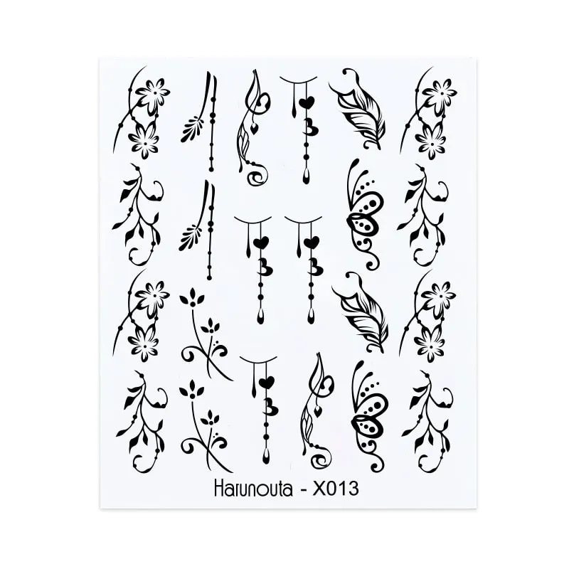 Harunouta Water Decals Ink Blooming Flower Leaves Transfer Nail Stickers Butterfly Love Heart Design Slider Watermark Decoration-Nail Inspo