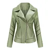 Slim Fit Stand Collar Leather Jacket For Women