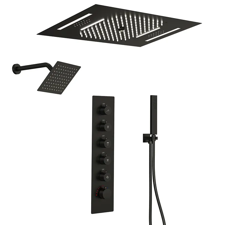EVERSTEIN Smart Thermostatic LED Shower System in Matte Black SFS-1051-BK