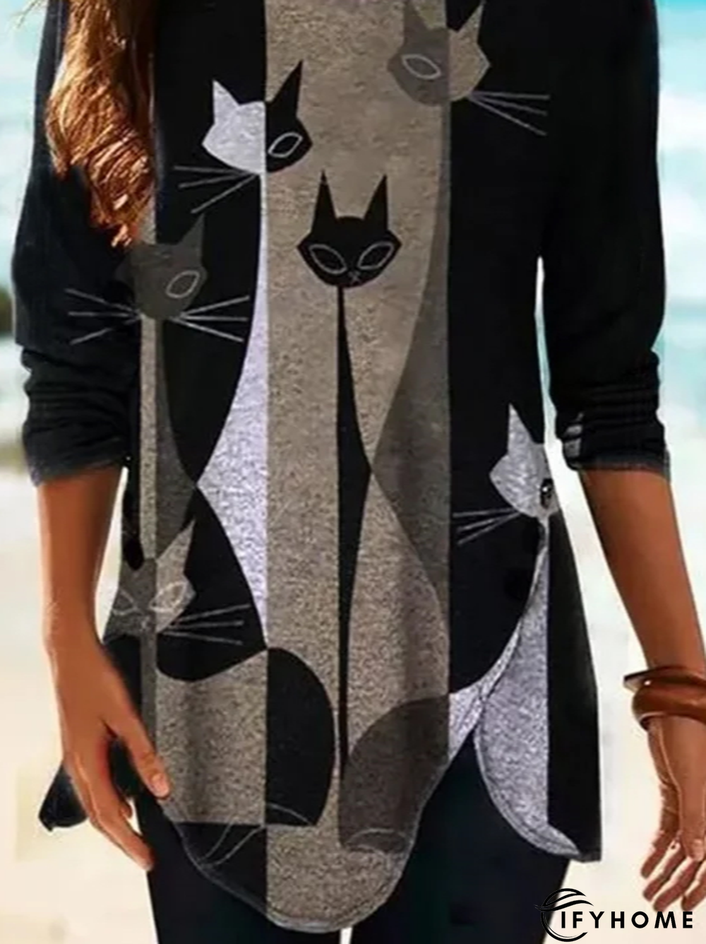 Animal Round Neck Long Sleeve Casual T-shirt | IFYHOME