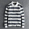 Retro Striped Washed Terry Casual Lapel Long-Sleeved Polo Shirt