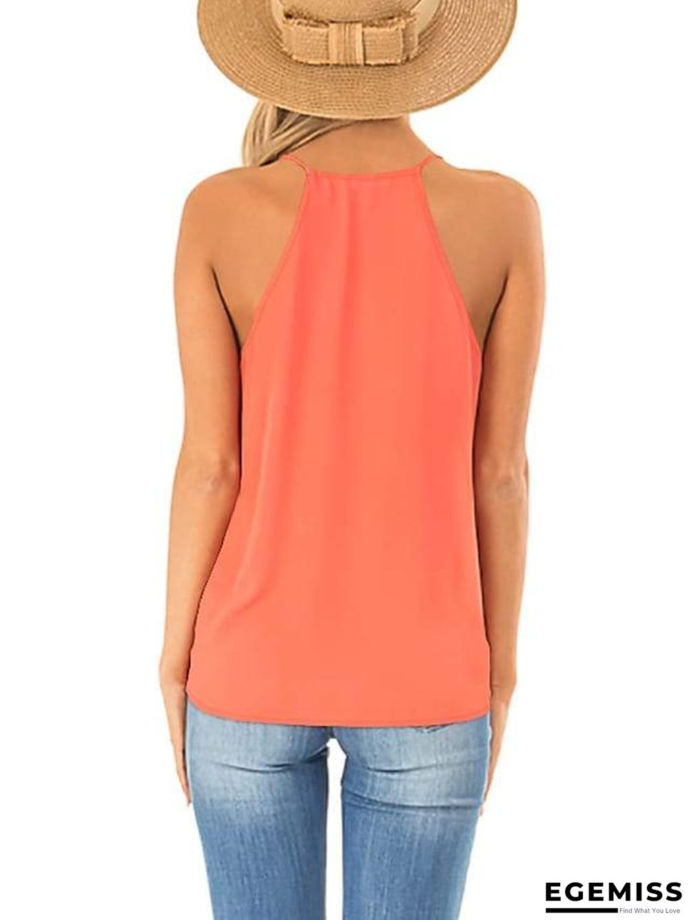 Basic Women's V Neck Halter Top Shirts Sleeveless Spaghetti Strap Solid Colored Wrap Soft Comfortable Simple Basic Female Daily Summer Tank | EGEMISS