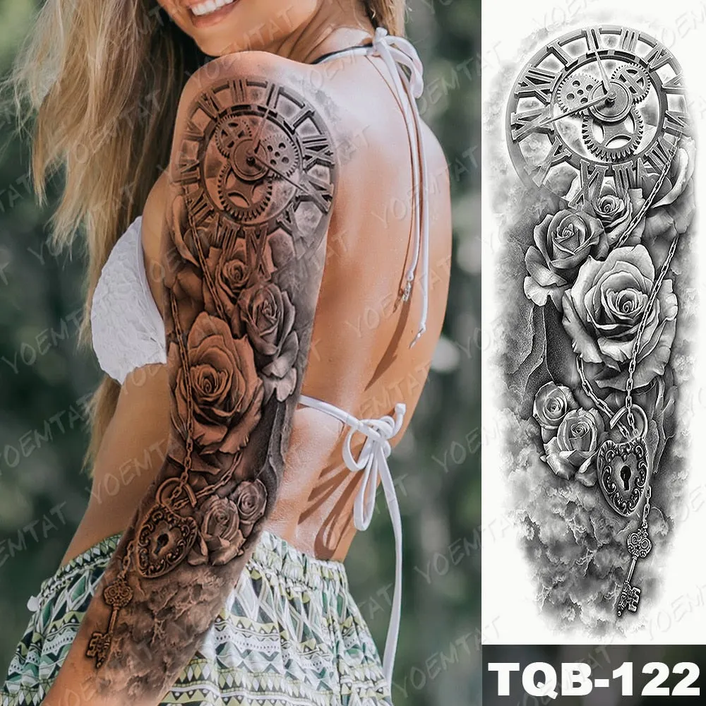 Large Arm Sleeve Tattoo Owl Angel Rose Waterproof Temporary Fake Tatoo Sticker Skull Fox Wings Men Women Full Totem Tatto Artes