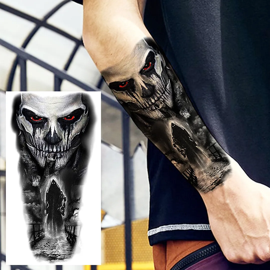 Halloween Clown Joker Scary Temporary Tattoos For Men Women Realistic Scary Lion Waterproof Tattoo Forearm Tatoos Vampire