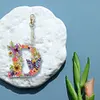 (Double  Sided)DIY Alphabet Flowers Special Shaped Diamond painting keychain