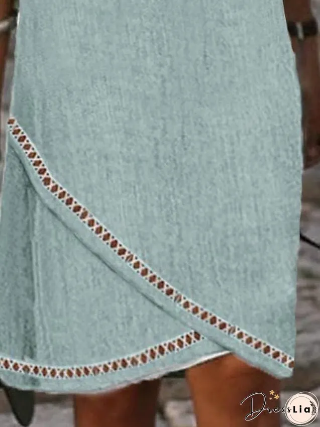 Casual Dress Cotton Dress Shift Dress Midi Dress Linen Cotton Blend Basic Modern Outdoor Daily V Neck Eyelet Half Sleeve Summer Spring Fall Loose Fit Green Plain S M L XL 2XL for Women