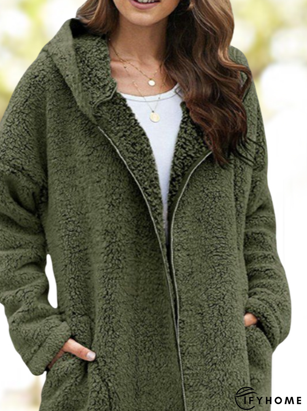Plus Size Plain Long Sleeve Hoodie Pockets Casual Plush Coat | IFYHOME