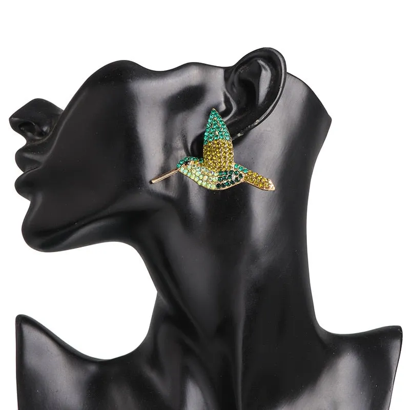 Dvacaman Bohemian Cute Fashion Animal Parrot Bird Drop Earrings Women Shiny Rhinestone Fringed Statement Tassel Earrings Jewelry