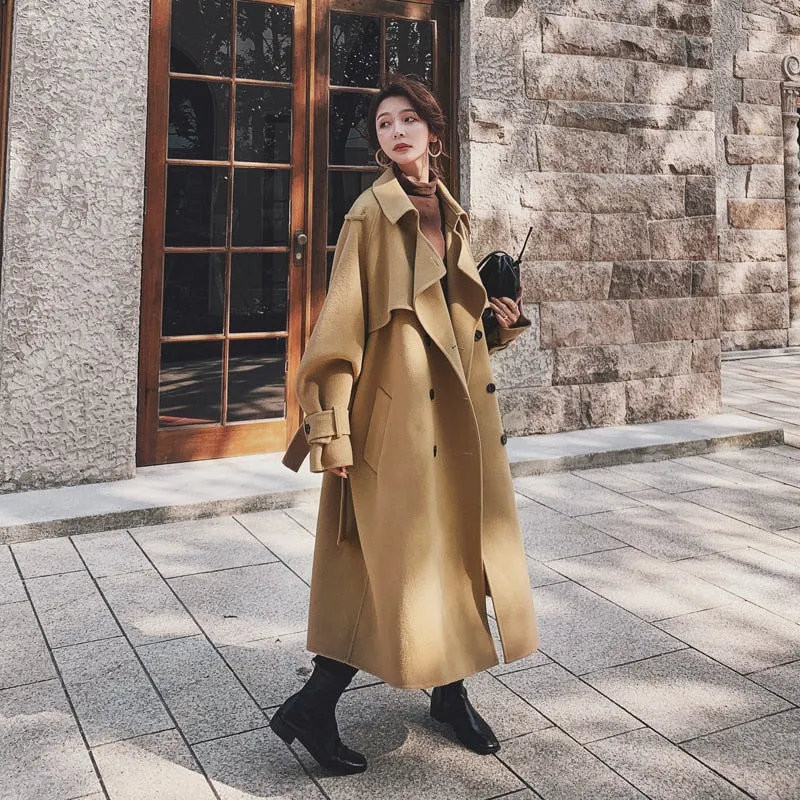 Wool Coat Women's Middle And Long Knee Length 2021 Winter New Korean Loose Hepburn Thickened Cotton Cashmere Coat
