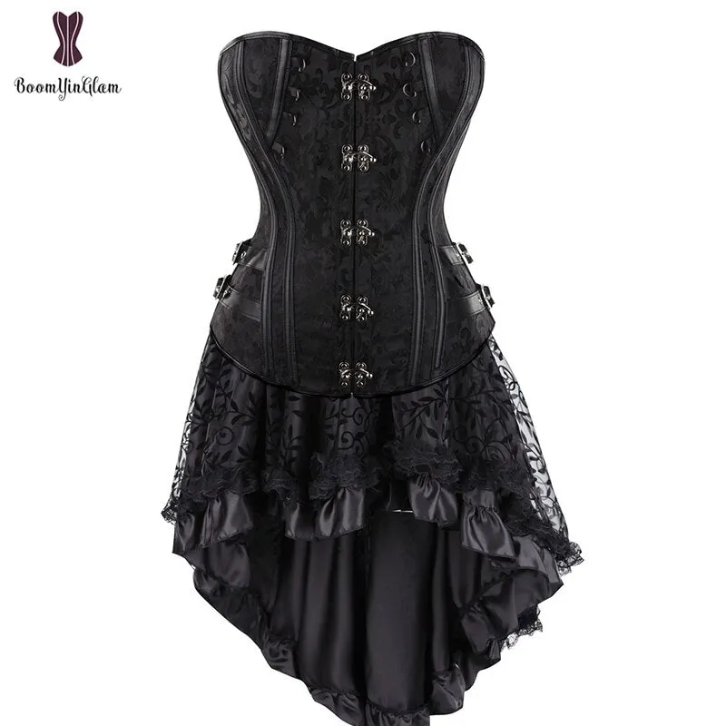 Plus Size Victorian Asymmetrical Ruffled Satin Lace Trim Gothic Skirts Women Corset Vintage Steampunk Skirt 937#