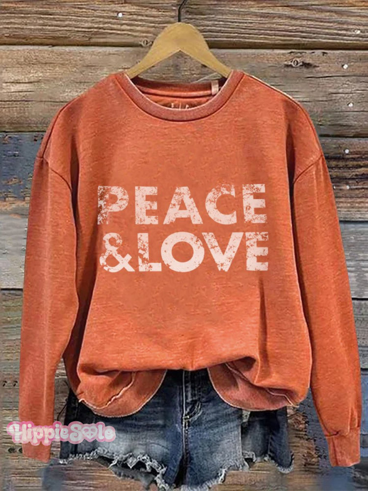 Peace And Love Art Print Casual Sweatshirt Orange / S