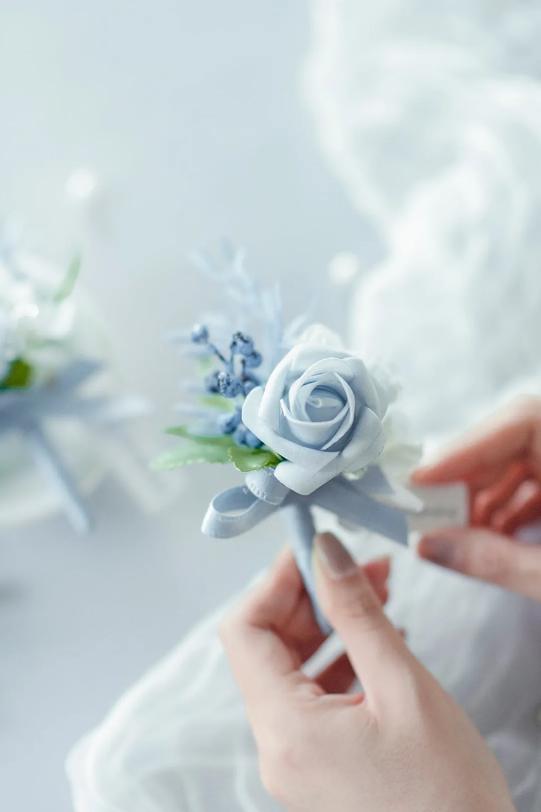 Boutonnieres in Romantic Dusty Blue