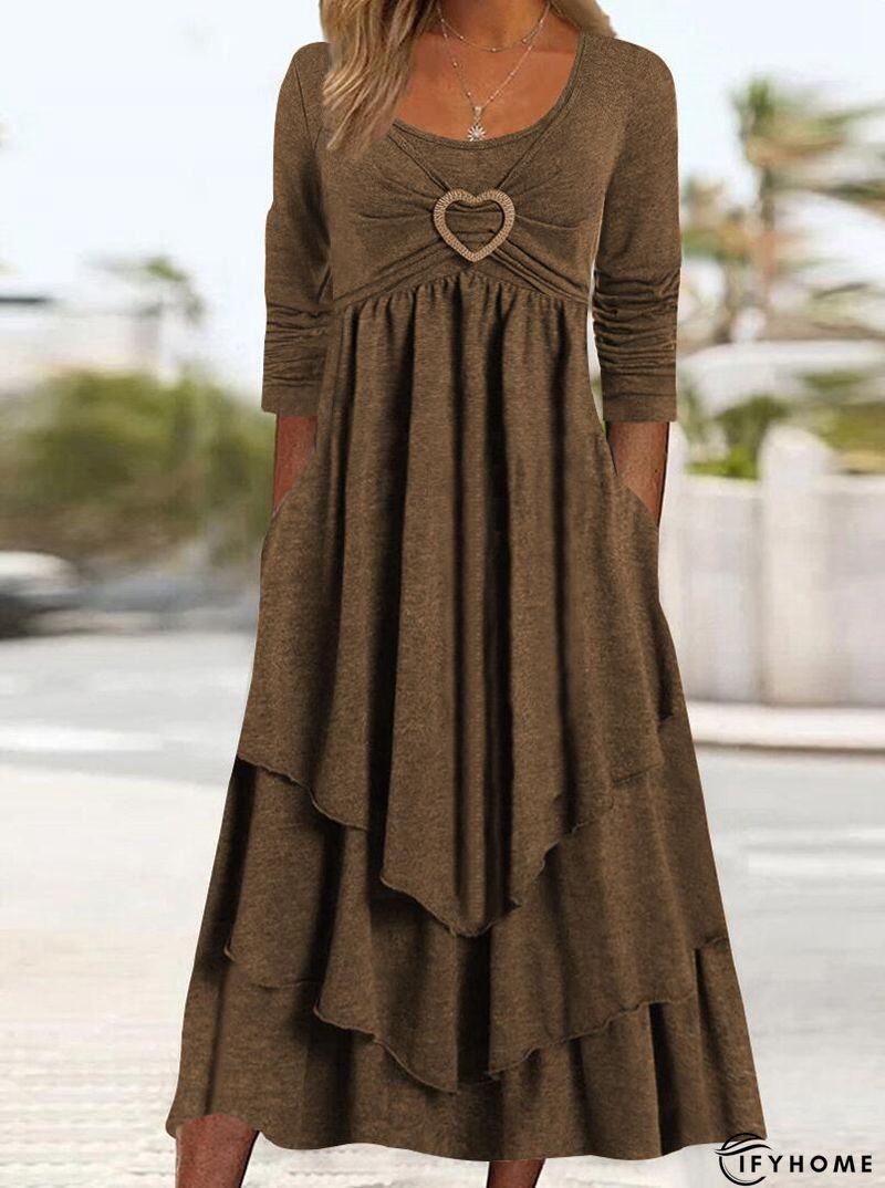 Casual Color Block Regular Fit Daily Midi Dress | IFYHOME