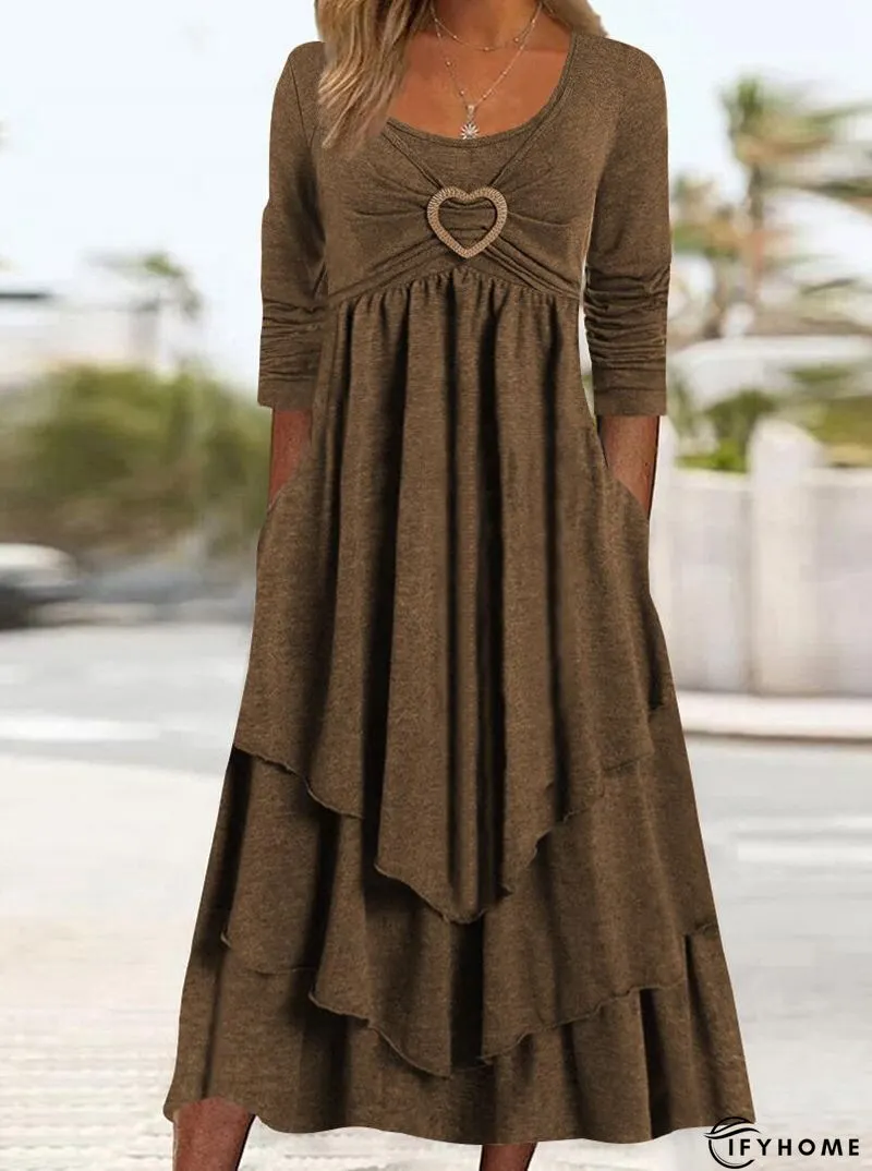 Casual Color Block Regular Fit Daily Midi Dress | IFYHOME