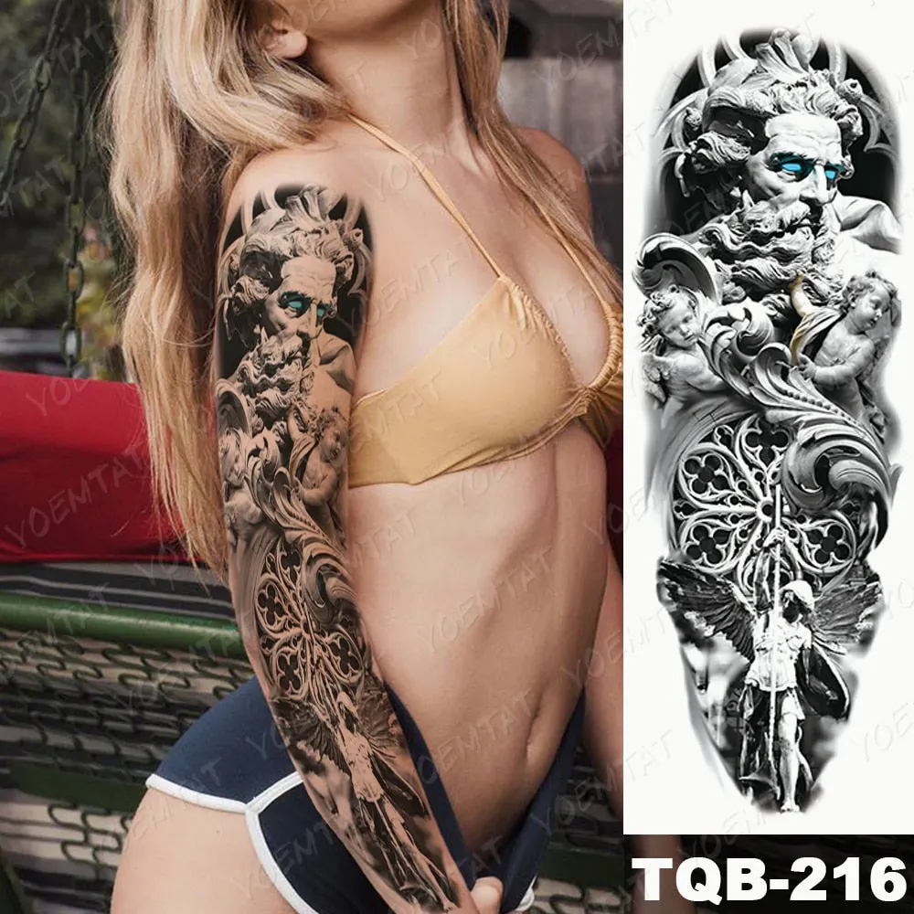 Large Arm Sleeve Tattoo Owl Angel Rose Waterproof Temporary Fake Tatoo Sticker Skull Fox Wings Men Women Full Totem Tatto Artes