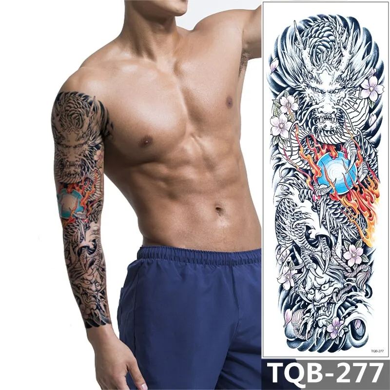 Sdrawing Arm Temporary Tattoo Sleeve For Men Maori Wolf Fake Large 3D Tatoo Stickers