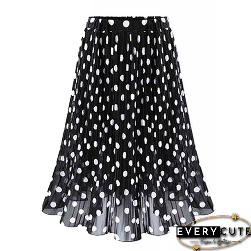 Black White Women's Tulle Polka Dot Chiffon Pleated Skirt Summer Skirts Womens Plus Size Harajuku Korean Midi Flared Skirt Women