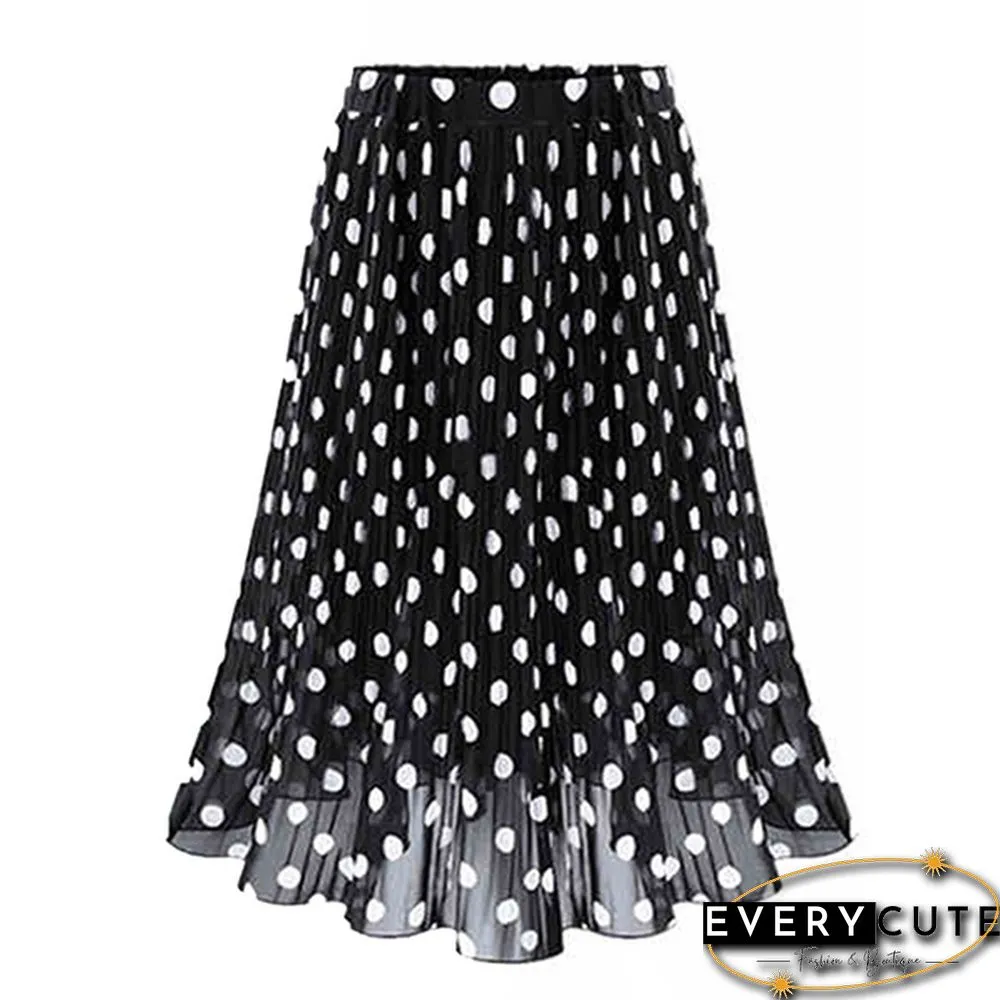 Black White Women's Tulle Polka Dot Chiffon Pleated Skirt Summer Skirts Womens Plus Size Harajuku Korean Midi Flared Skirt Women