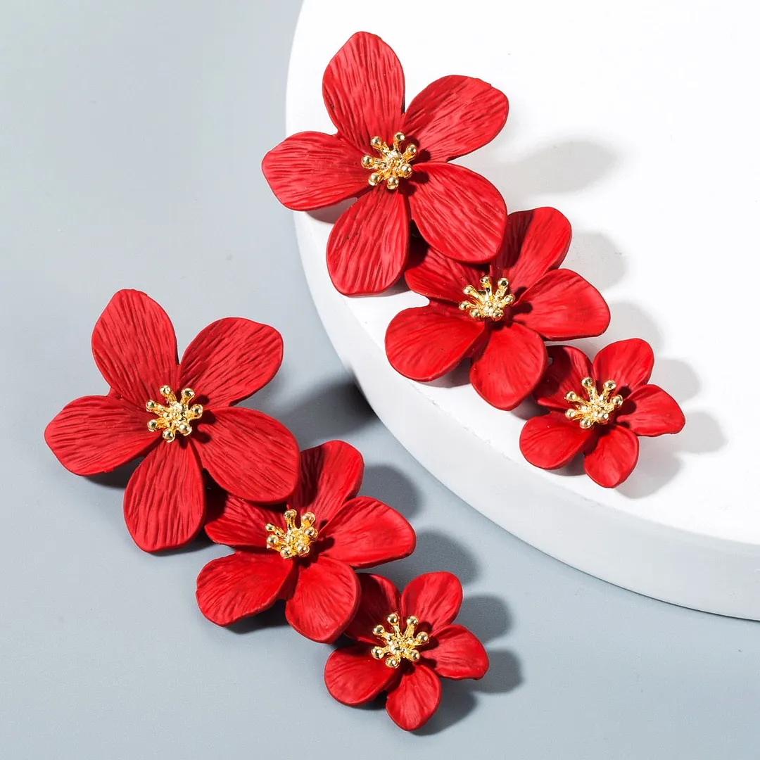 Dvacaman Bohemian Cute Long Double Layer Flower Statement Drop Earrings Women Summer Beach Party Metal Pendant Earrings Jewelry