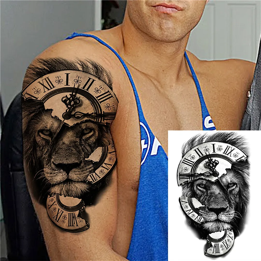 3D Lion Tiger Temporary Tattoos For Men Women Adult Black Wolf Tattoo Sticker Realistic Fake Bear Mountain Disposable Tatoo Body
