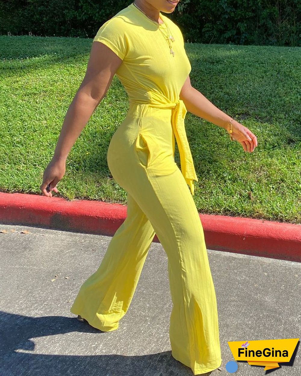 Pocket Design Tied Detail Short Sleeve Jumpsuit