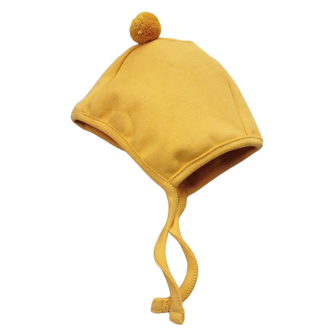 Winter Baby Boy Girl Warm Cap Hat No-Brim Plush Ball Hat Beanie Bear Ears Solid Strap Caps