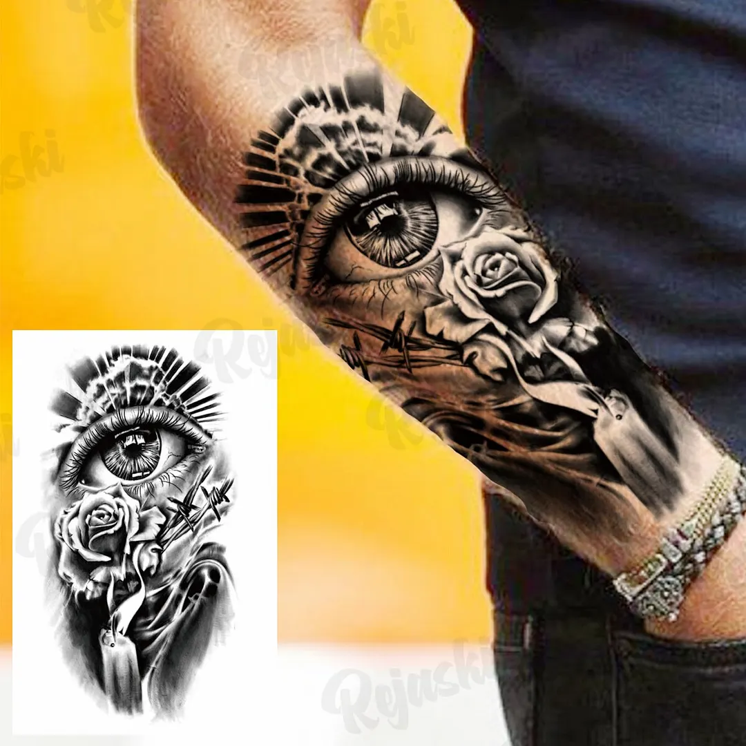 Sdrawing Thorns Temporary Tattoos For Adults Men Realistic Totem Maori Lion Compass Flower Tiger Fake Tattoo StickerArm Tatoos DIY