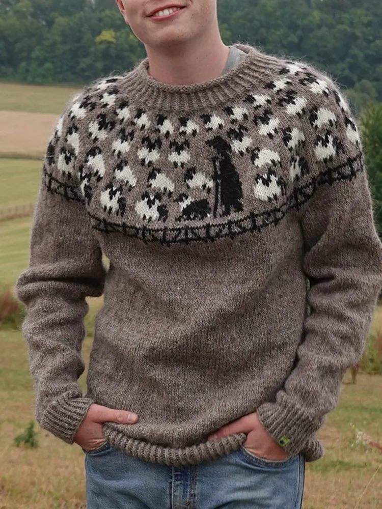 Retro Shepherd Knit Icelandic Crew Neck Sweater