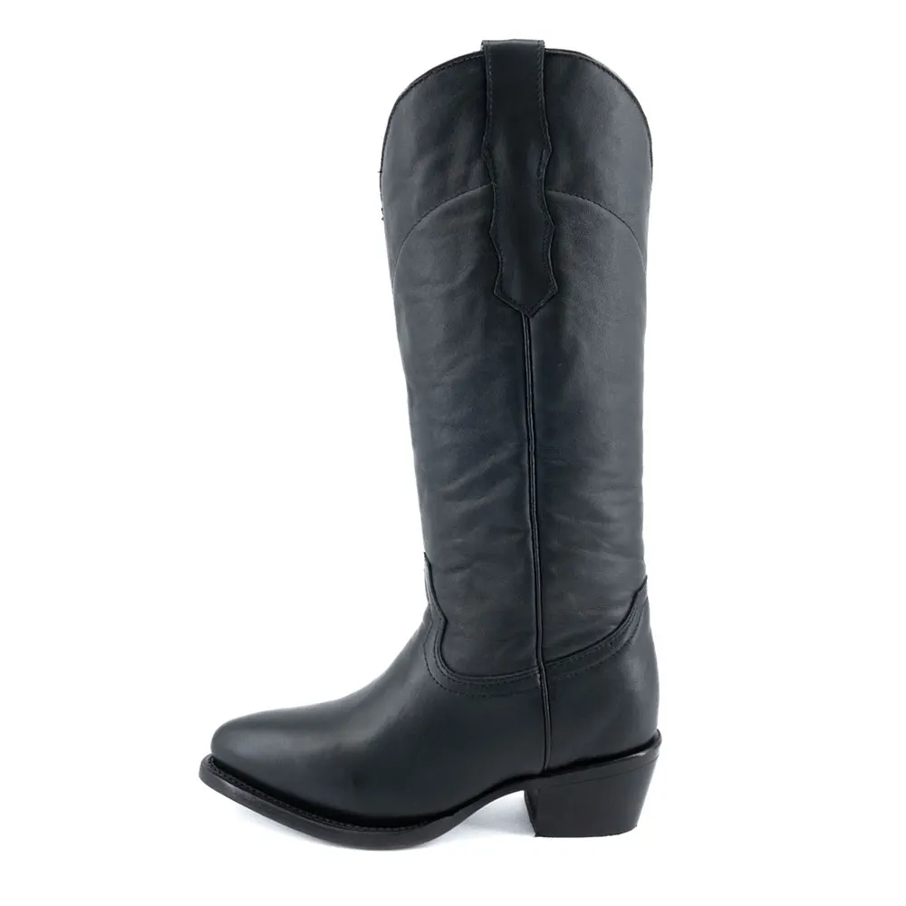 Chunky Heel Round Toe Slip-On Black Western Boots for Women
