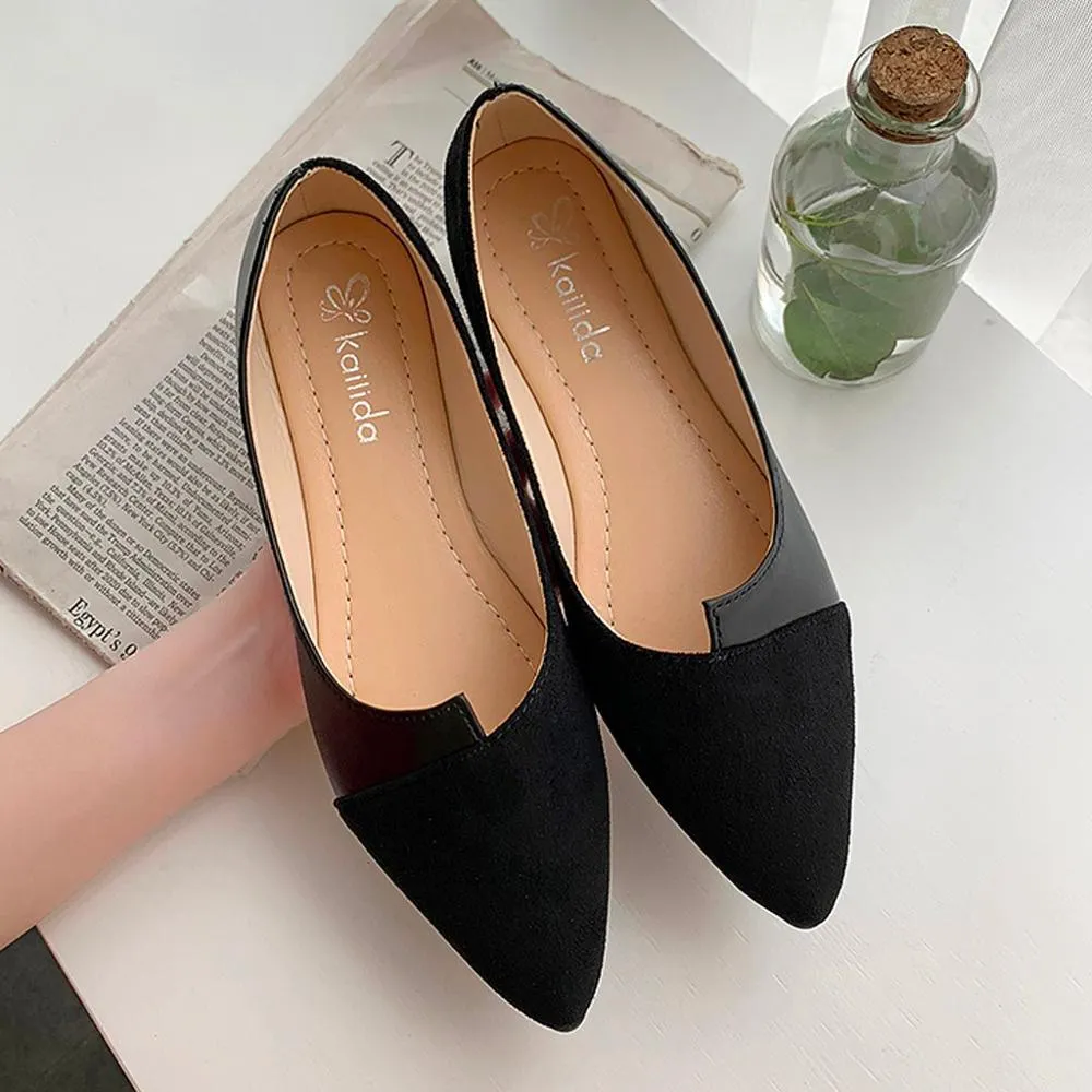 35-41 Leather Shoes Splice Color Shoe Ballerina Slip On Shoes Women Flats 2020 Fashion Pointed Toe Ballet Footwear buty damskie