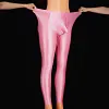 Men's Oil Shiny Glossy Compression Pants Stretchy Nylon Smooth Bulge Pouch Leggings Tights Pants