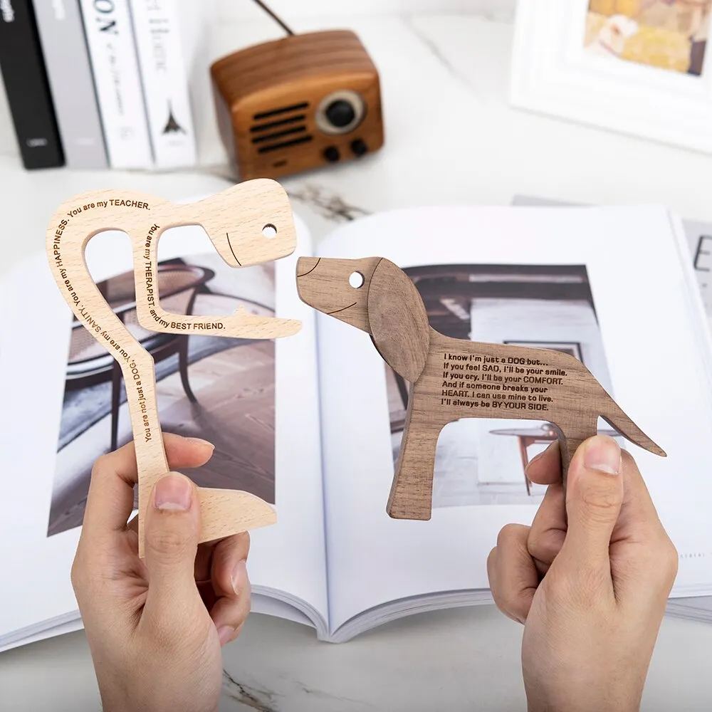 Wooden Dog Decoration Craft Figurine Family Puppy Table Ornament Wood Carving Model Creative Decoration For Lovely Gifts