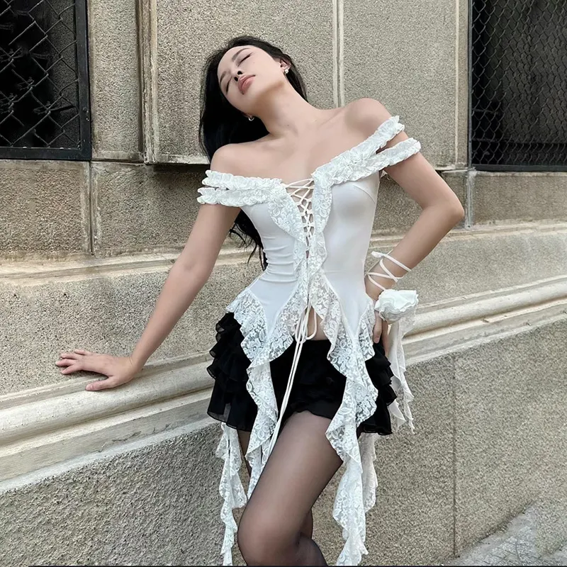 Churchf 2024 Winter New Women's Sexy Hottie Pure Style To Repair The Hollow Umbilly Wave Side T-Shirt