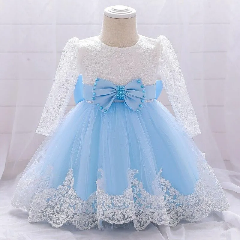 2021 Summer Clothes Baby Girl Dress Long Sleeve 2 1st Birthday Dress For Girl Frock Party Princess Baptism Dress Infant Flower