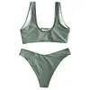 ZAFUL Scoop Lace Up Bikini Swimwear Solid Color Swimsuit Padded Wire Free Swimming Wear Bathing Suit Bikini Set Biquini